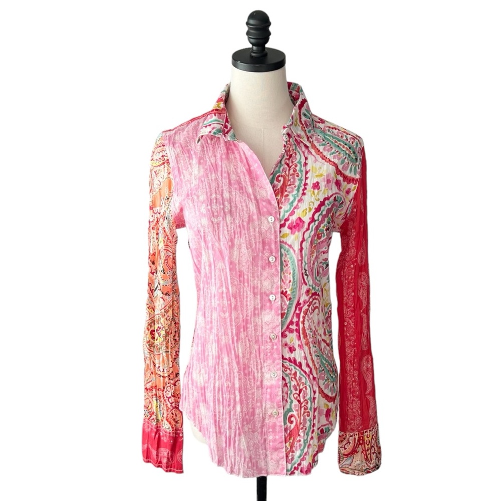 Women's Pink Mixed-Print Button-Down Shirt